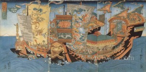 İmparatorun Pengai Dağı'nı bulmak için gönderdiği gemiler.  Japon ressam Utagawa Kuniyoshi tarafından 1840 civarı yapılan resim.